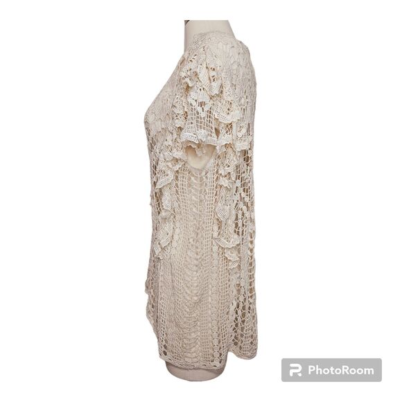 Ivory crochet shear hippie top anthropologie womens large shirt - Picture 2 of 3
